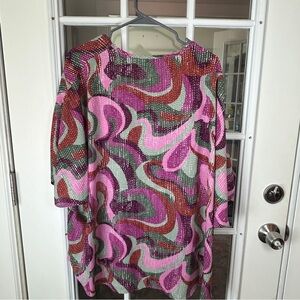 Adrienne Pink and Green Abstract Blouse